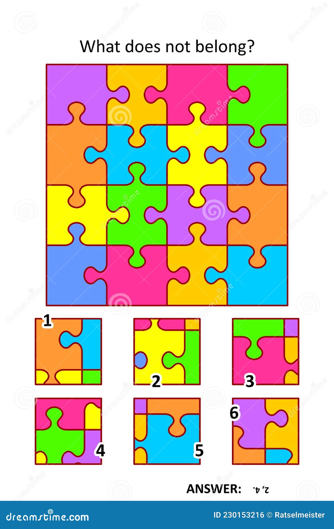 visual puzzle with picture fragments. abstract jigsaw puzzle  pattern. what does not belong?